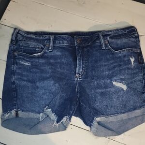 Silver Jeans Dark Indigo Distressed Cuffed Shorts
